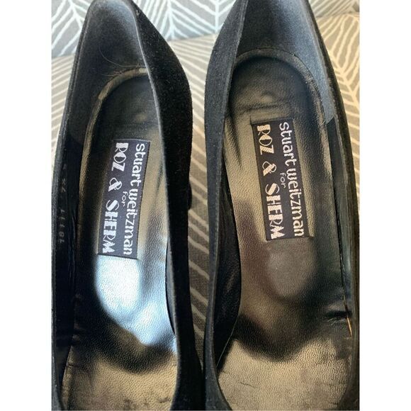 STUART WEITZMAN Black Suede Scraper Pump Heels Shoes 7.5 A NARROW DRESSY PARTY - Picture 4 of 10